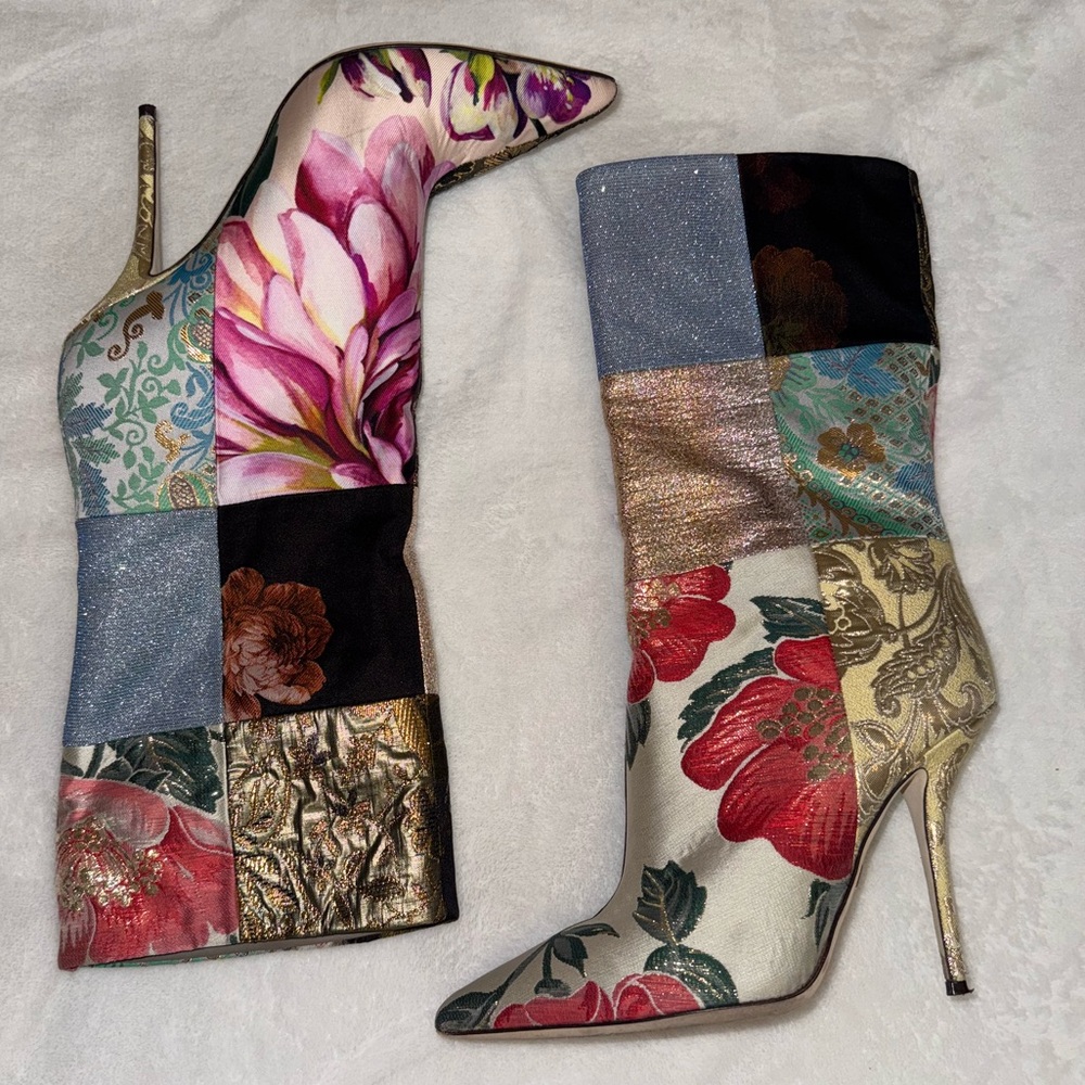 Dolce & Gabbana Patchwork Brocade and Jacquard Stiletto Boots